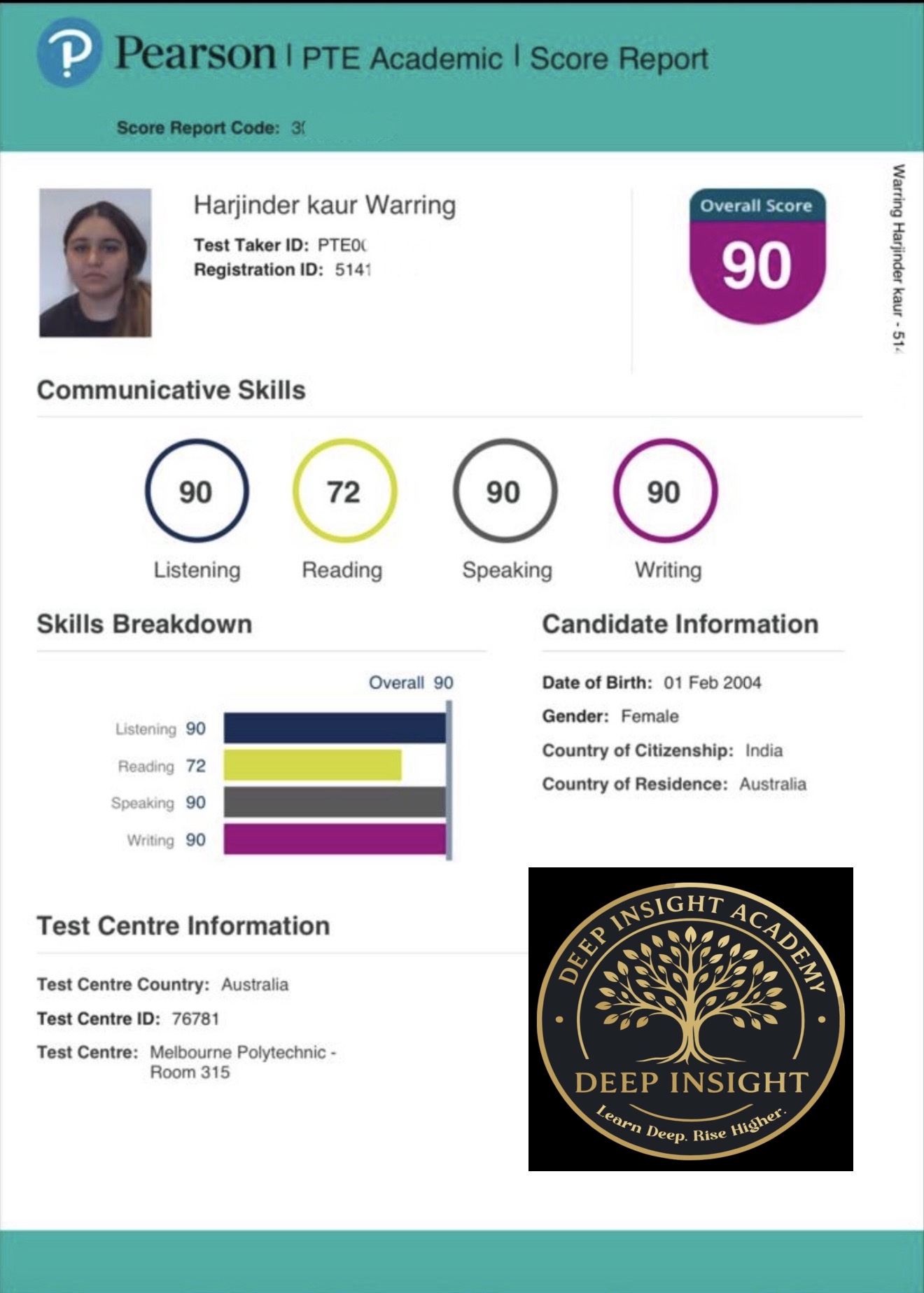 Sample Student 7 - Score Card